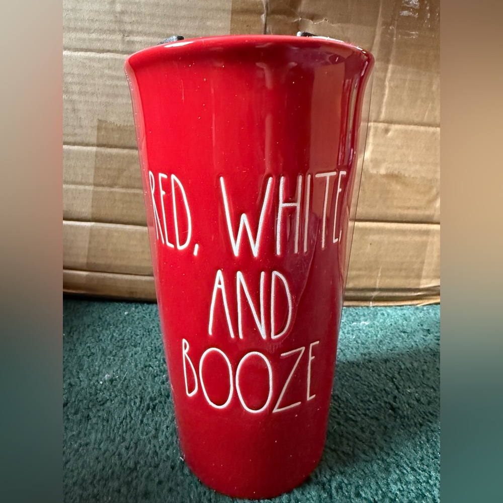 Rae Dunn Red White‎ and Booze Ceramic Travel Mug